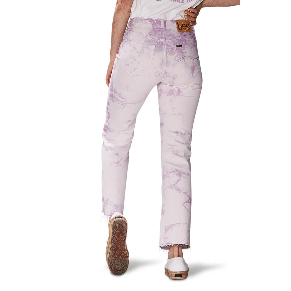 Lee Purple Tie Dye High Waist‎ Crop Boot Cut Jeans 26 x 28 Raw Edge at Ankle - Picture 11 of 17